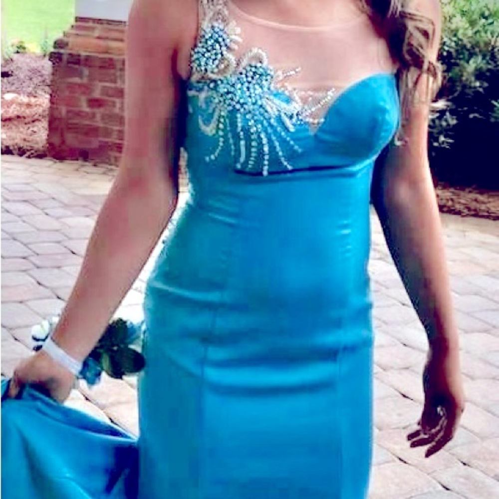 Size 2 royal blue beaded prom dress